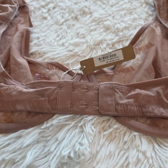SKIMS After Hours Bra Top Long Sleeve Flocked Logo Mesh  ROSE CLAY 3X - Picture 6 of 13